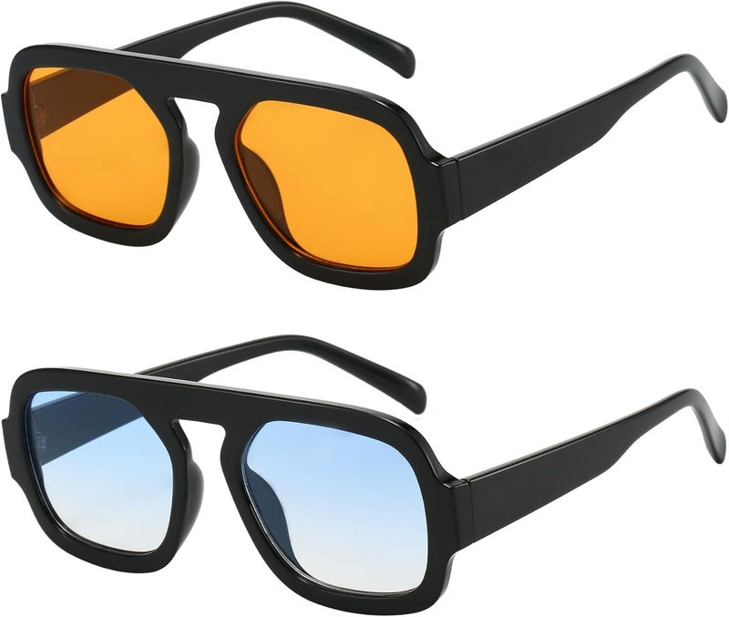 MUNSADE Trendy Square Aviator Sunglasses for Women Flat Top Designer Stylish Frame Sun Glasses Vintage Shades - Image 1